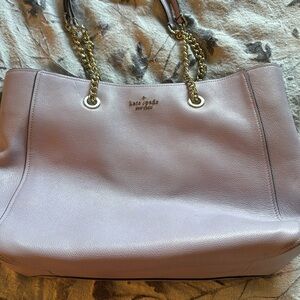 Large lilac Kate Spade purse with silver chain straps